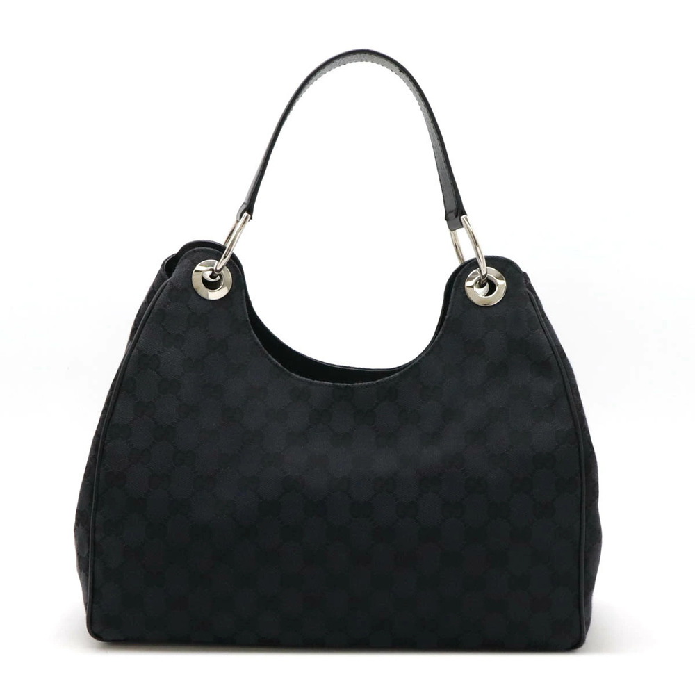 Gucci GG Canvas Shoulder Bag Hobo Handbag Leather Black